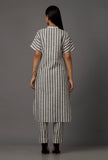 Green and White Stripes Pure Woven Cotton Kurta