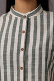 Green and White Stripes Pure Woven Cotton Kurta
