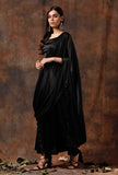 Set of 3 : Black Blouse with Pallazo and Satin Drape Dupatta