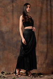 Set of 3 : Black Blouse with Pallazo and Satin Drape Dupatta