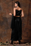 Set of 3 : Black Blouse with Pallazo and Satin Drape Dupatta