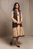 Set of 2: Black Ecru Contrast Hand Block Printed Front Open Tier Dress with Ecru Slip