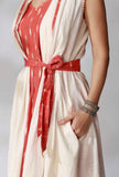 Off White Sleeveless Shrug With Orange Ikkat Detailing And Orange Ikkat Belt