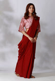 Maroon Saree With Ikkat Tassels