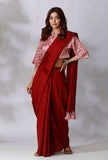 Maroon Saree With Ikkat Tassels