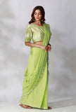 Lime Green Ikkat Border Plain Saree