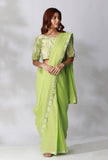 Lime Green Ikkat Border Plain Saree