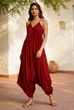 Maroon Cotton Balloon Jumpsuit