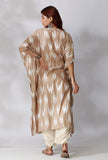 Set Of 2- Beige Kaftan Ikkat Kurta with Off White Dhoti Pants