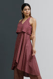 Plum hand-block printed sleeveless kurta with mandarin collar for women by Tjori – handcrafted ethnic wear