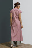 Set of 2: Onion Pink Hand-Block Printed A-line Long Kurta With Grey Hand-Block Palazzo