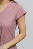 Set of 2: Onion Pink Hand-Block Printed A-line Long Kurta With Grey Hand-Block Palazzo