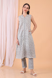 Cadet Blue Grey Cotton Woven Kalidar Kurta