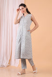 Cadet Blue Grey Cotton Woven Kalidar Kurta