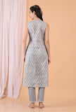 Cadet Blue Grey Cotton Woven Kalidar Kurta