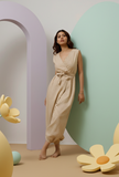 Beige Khadi Cotton Wrap Around Jumpsuit with Belt