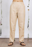 Beige Straight Cotton Khadi Pants with Pockets