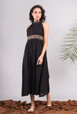Black Halter Midi Dress with Kantha Embroidery