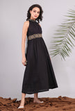 Black Halter Midi Dress with Kantha Embroidery