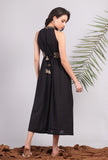 Black Halter Midi Dress with Kantha Embroidery