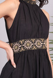 Black Halter Midi Dress with Kantha Embroidery
