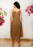 Set of 2: Brown Cotton slip Kurta with Brown straight Cotton Pants