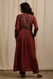 Set of 2: Red Ajrakh Print Flaredand Gathered Kurta with Pockets and red Ajrakh Print Straight Pants