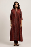 Set of 2:  Red Ajrakh Print Gathered and Flared Kurta with Ajrakh Print Churidar