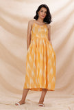 Yellow Slip Flared Cotton Ikkat Dress