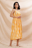 Yellow Slip Flared Cotton Ikkat Dress