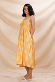 Yellow Slip Flared Cotton Ikkat Dress