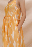 Yellow Slip Flared Cotton Ikkat Dress