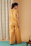 Set Of 2: Mulmul Cotton Solid Mustard Top And Wide Leg Pants