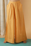 Set Of 2: Mulmul Cotton Solid Mustard Top And Wide Leg Pants