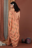 Set Of 3: Aadila Peach Slip Mulmul Kurta, Pant & Hand Block Printed Dupatta