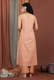 Set Of 3: Aadila Peach Slip Mulmul Kurta, Pant & Hand Block Printed Dupatta