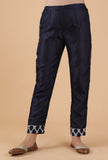 Vedha Indigo Solid Blue Organza Straight Fit Narrow Pants