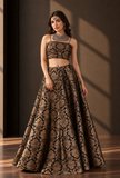 Set of 3 Black & Antique Gold Brocade Lehenga Choli with Dupatta – view 2