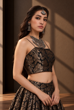 Set of 3 Black & Antique Gold Brocade Lehenga Choli with Dupatta – view 3