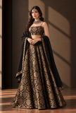 Set of 3 Black & Antique Gold Brocade Lehenga Choli with Dupatta – view 5