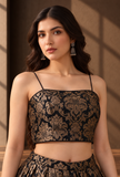 Black & Antique Gold Brocade Strappy Blouse