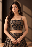 Black & Antique Gold Brocade Strappy Blouse – view 4