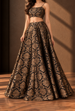 Black & Antique Gold Floral Brocade Flared Lehenga Skirt – view 2