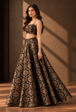 Black & Antique Gold Floral Brocade Flared Lehenga Skirt – view 4