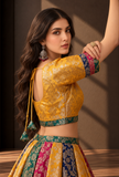 Mustard Yellow Brocade Blouse with Multicolor Sleeves