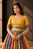 Mustard Yellow Brocade Blouse with Multicolor Sleeves – view 3