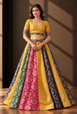 Multicolor Gold Floral Brocade Flared Lehenga Skirt