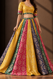 Multicolor Gold Floral Brocade Flared Lehenga Skirt – view 2