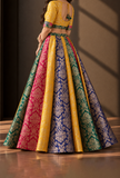 Multicolor Gold Floral Brocade Flared Lehenga Skirt – view 3