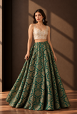 Set of 3 Emerald Green & Antique Gold Brocade Lehenga Choli with Dupatta – view 3